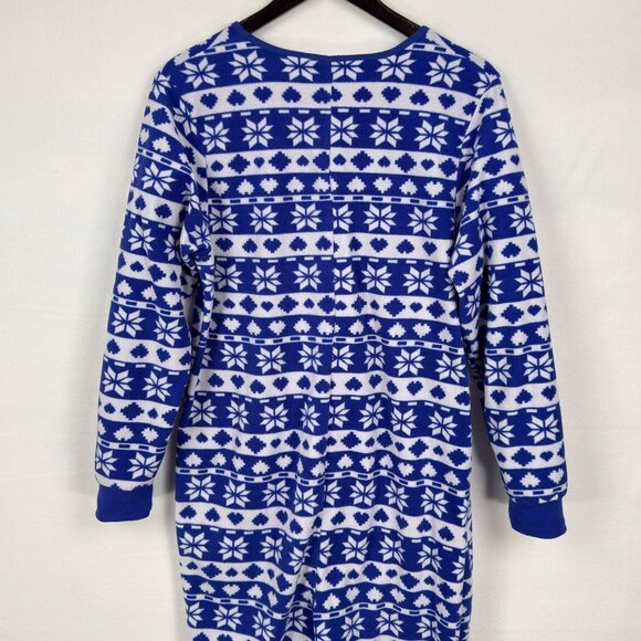 g21 Womens Large Blue Fair Isle Fleece Footed One Piece Pajama Zip Front Gripper - Picture 5 of 15
